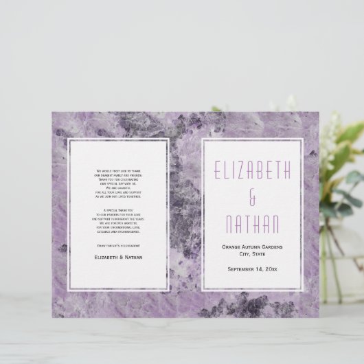 Amethyst marbre violet programme de mariage modern (Debout devant)