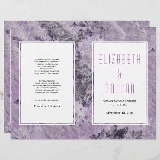 Amethyst marbre violet programme de mariage modern (Devant / Derrière)