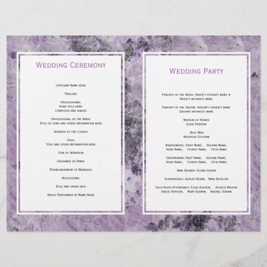 Amethyst marbre violet programme de mariage modern (Dos)