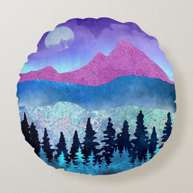Amethyst Mist Mountains Rond Kussen (Voorkant)