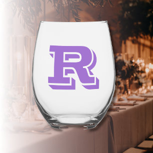 Amethyst Modern Monogram Initiaal Letter Wijnglas Zonder Voet