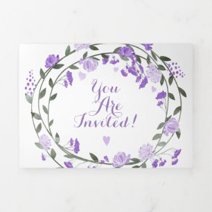 Amethyst Orchid Paars Lila Peony Floral Wedding Drieluik Uitnodiging