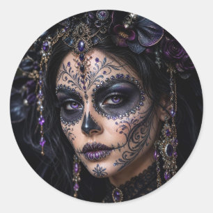 Amethyst Orchide Calavera – Gotische Suiker Schede Ronde Sticker
