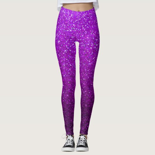 Amethyst Paars Black Glitter Ombre Sparkles Yoga Leggings (Voorkant)