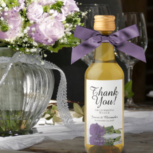 Amethyst Paars Roos Chic Wedding Bedankt Mini Wijn Etiket