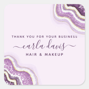 Amethyst Paarse Glitter Agate Geode Luxe Zakelijk Vierkante Sticker