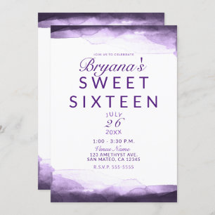 Amethyst Paarse Plum Modern Chic Sweet 16 Party Kaart