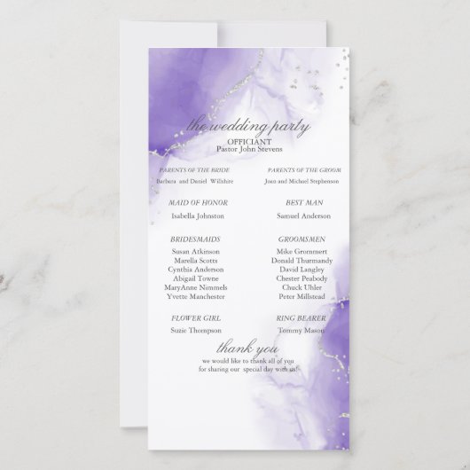 Amethyst Paarse Script Zilver Programma (Achterkant)