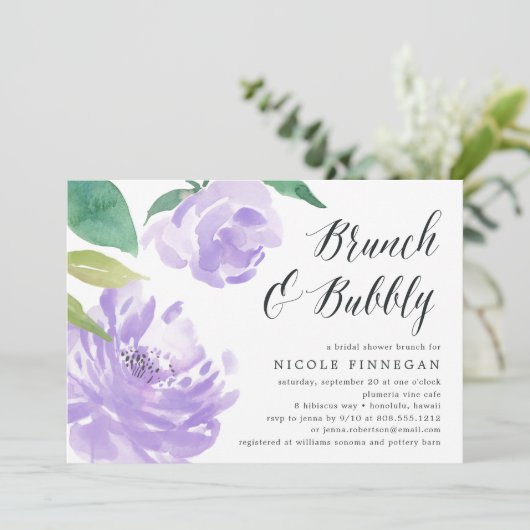 Amethyst Peony | Uitnodiging Vrijgezellenfeest Bru (Staand voorkant)