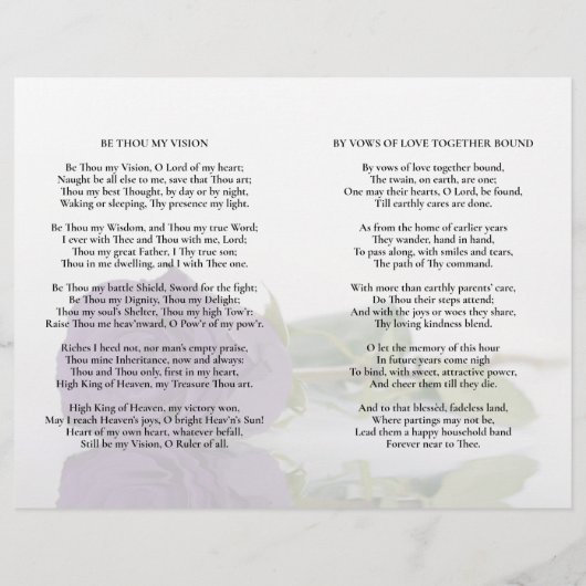 Amethyst Purple Rose Programme de mariage Insertio (Dos)
