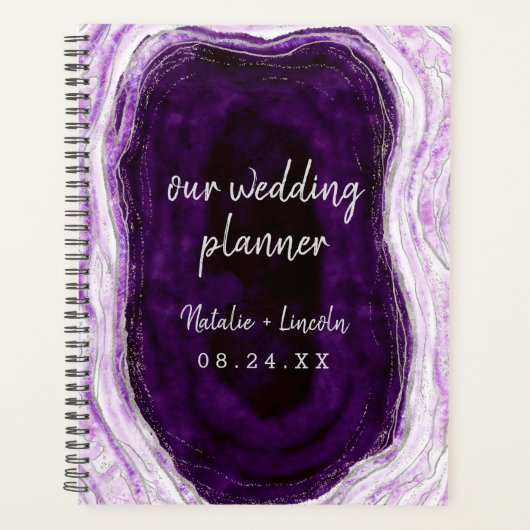 Améthyst Purple & Silver Géode Agate Plans Mariage (Devant)