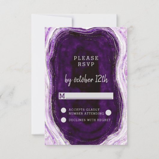 Amethyst Purple & Silver Geode Wedding RSVP Répons (Devant)