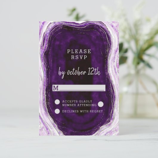 Amethyst Purple & Silver Geode Wedding RSVP Répons (Debout devant)