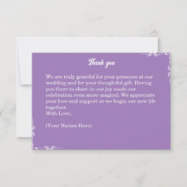 Amethyst Purple & White Filigree Thank You Card Bedankkaart
