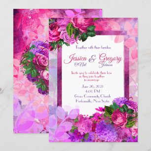 Amethyst Raspberry Floral Wedding Invitation Kaart