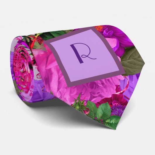 Amethyst Raspberry Floral Wedding Mionogram Stropdas (Opgerold)