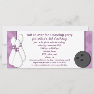Amethyst Roll on Over Bowling Birthday Party Kaart