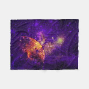 Amethyst Sky, Golden Planet n Nebula Baby Blanket Fleece Deken