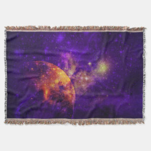 Amethyst Sky, Golden Planet n Nebula Throw Blanket Deken