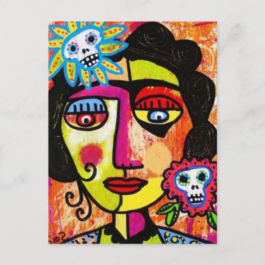 Amethyst Sugar Skull Mexicaanse vrouw Briefkaart (Voorkant)