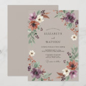 Amethyst Taupe Wildflower Bruiloft Kaart (Voorkant / Achterkant)