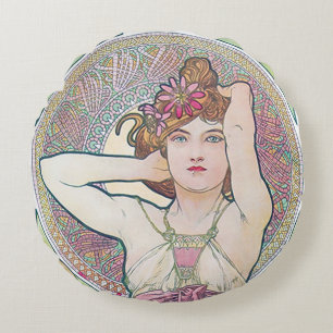 Amethyst (vier juwelen), Alphonse Mucha Throw Pill Rond Kussen