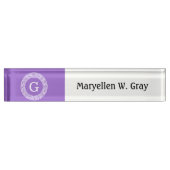 Amethyst Wat Grieks Sleutel RND Lijst Initiaal Mon Naambordje (Voorkant)