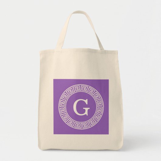 Amethyst Wat Grieks Sleutel RND Lijst Initiaal Mon Tote Bag (Voorkant)