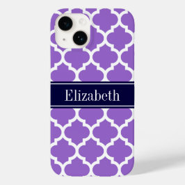 Amethyst WhMarokkaans #5 Navy Blue Name Monogram Case-Mate iPhone 14 Hoesje