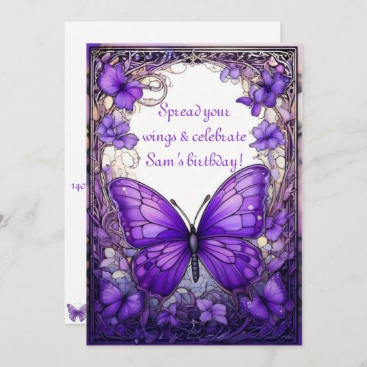 Amethyst Wings Invitation d'anniversaire (Devant / Derrière)