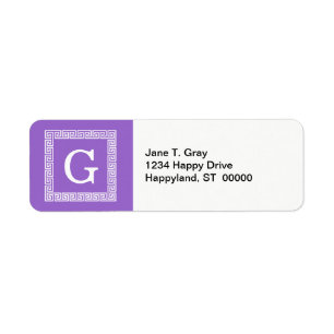 Amethyst, witte Griekse sleutel #1 gegoten monogra Etiket