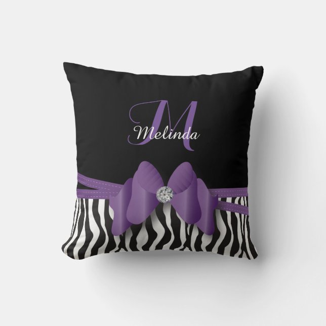 Amethyst Zebra gestreept | Gepersonaliseerd Kussen (Voorkant)