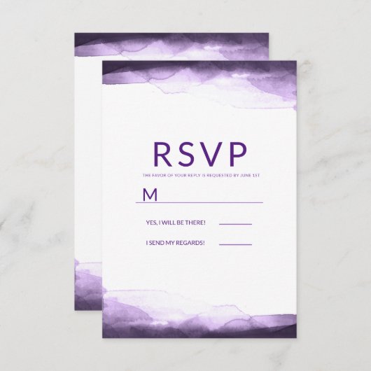 Améthyste Purple Aquarelle Mariage moderne RSVP (Devant / Derrière)