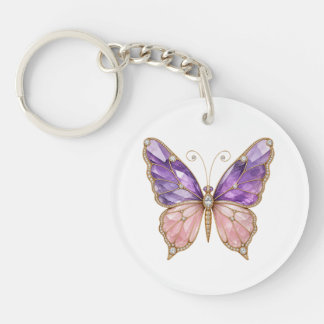 Ametist Roze Kwarts Vlinder Acryl Sleutelhanger