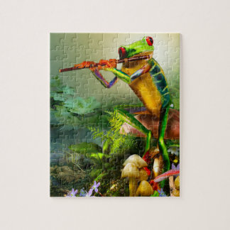 Amfibieel, kikker, fluitje spelen, puzzel