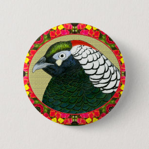 Amherst Fazant en Bloemen Ronde Button 5,7 Cm