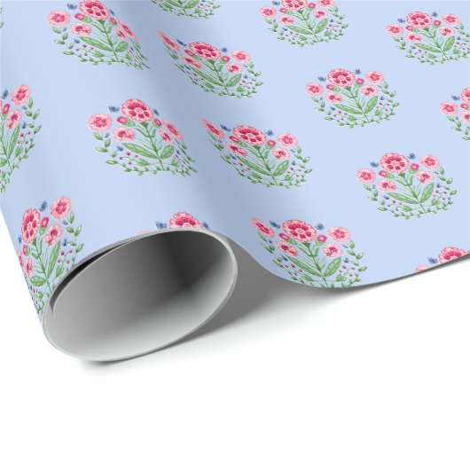 Amherst Floral Print on Blue  Cadeaupapier (Rol Hoek)
