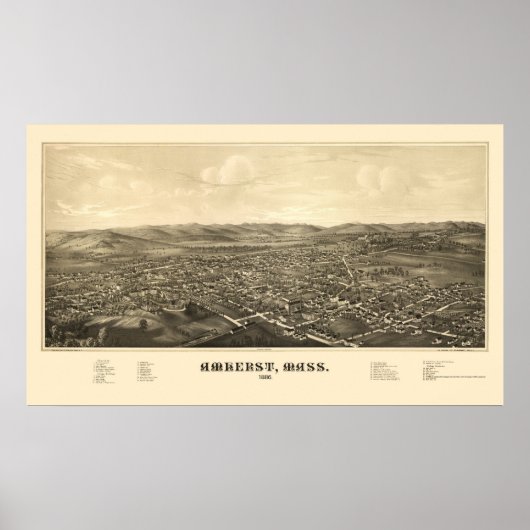 Amherst, MA Panoramic Map - 1886 Poster (Voorkant)