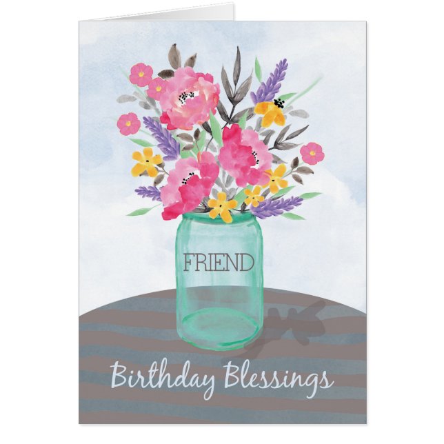 Ami Anniversaire Bénédictions Jar Vase avec Fleurs (Devant)
