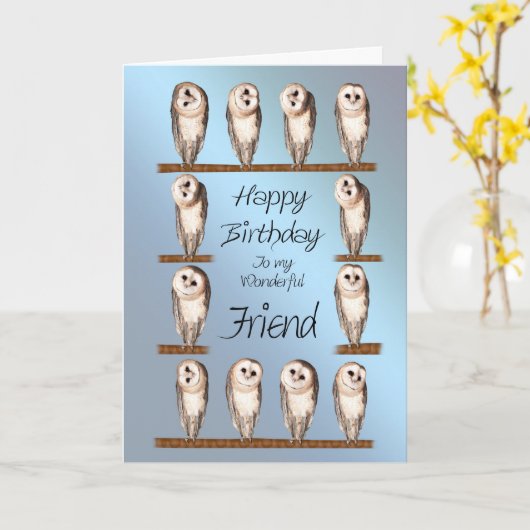Ami, Curious owls carte d'anniversaire. (Fleur jaune)