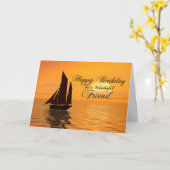 Ami, une carte d'anniversaire de yacht au coucher (Fleur jaune)