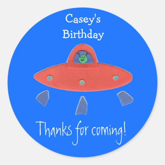Amical alien anniversaire en faveur étiquette (Devant)