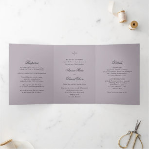 Amira Dusty Lila Elegant Wedding Drieluik Uitnodiging