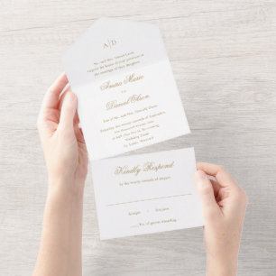 Amira Gold Elegant Huwelijk All In One Uitnodiging