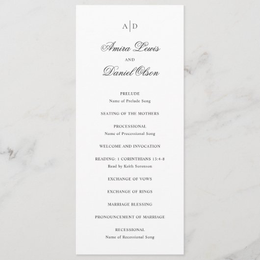 Amira White Elegant Huwelijk Programma (Voorkant)