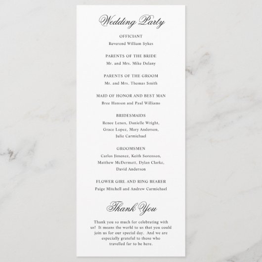 Amira White Elegant Huwelijk Programma (Achterkant)