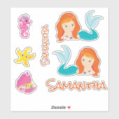 Amis de la mer orange de sirène Sticker (Feuille)