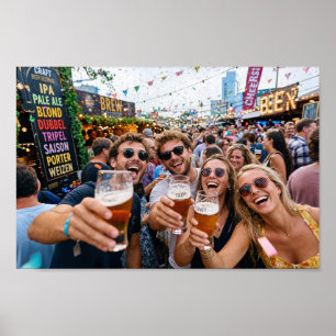 Amis qui trinquent lors d'une affiche de festival 