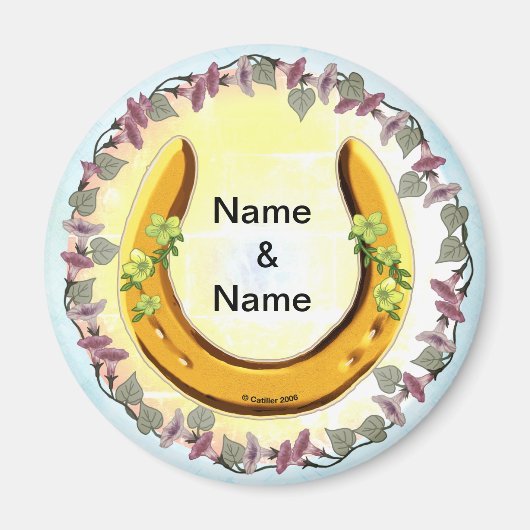 Amish Blue Flower Hoefijzer Magneet (Voorkant)