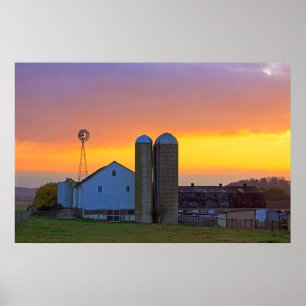 Amish-Boerderij op Sunrise Poster